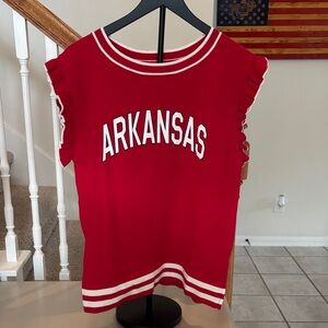 Arkansas Red Ruffle-Trim Women’s Tank Top